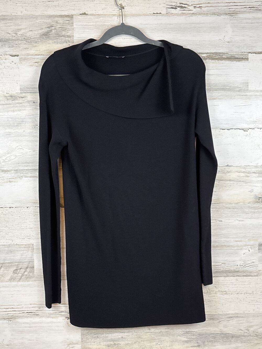 Lafayette 148 New York Womens XS Black Ribbed Roll Neck Tunic Sweater NEW